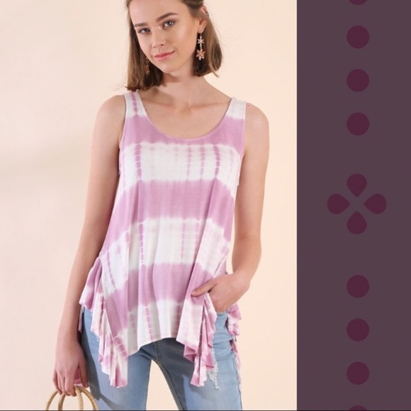 Tie Dye Ruffle Hem Tunic Tank Top Purple - Picture 2 of 5